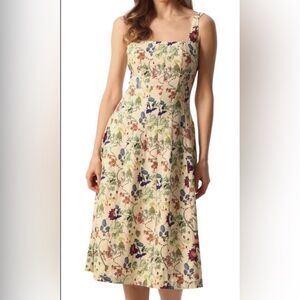 Christian Lacroix Floral Linen Blend Dress Women’s Medium Yellow Square Neck